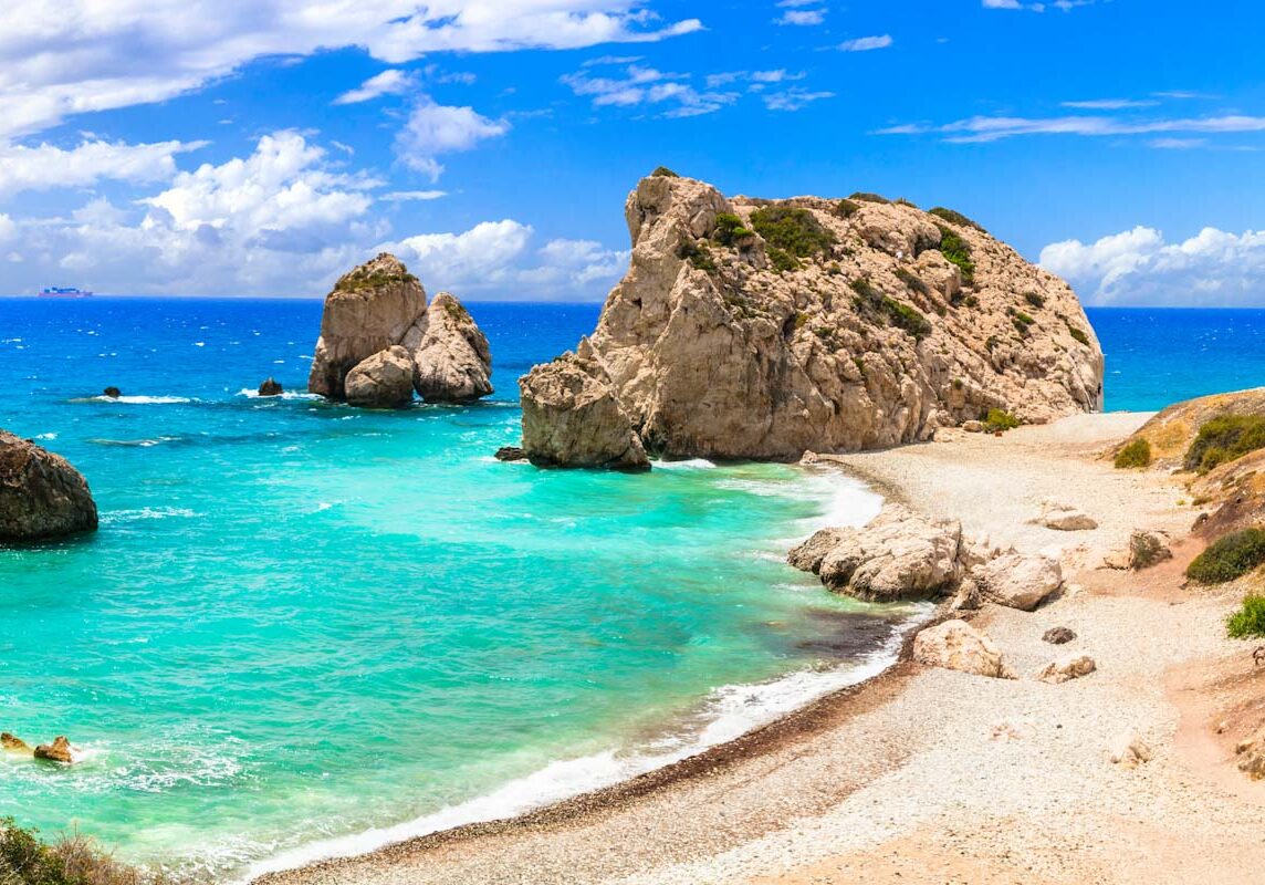 Best beaches of Cyprus island - beautiful Petra tou Romiou, famo